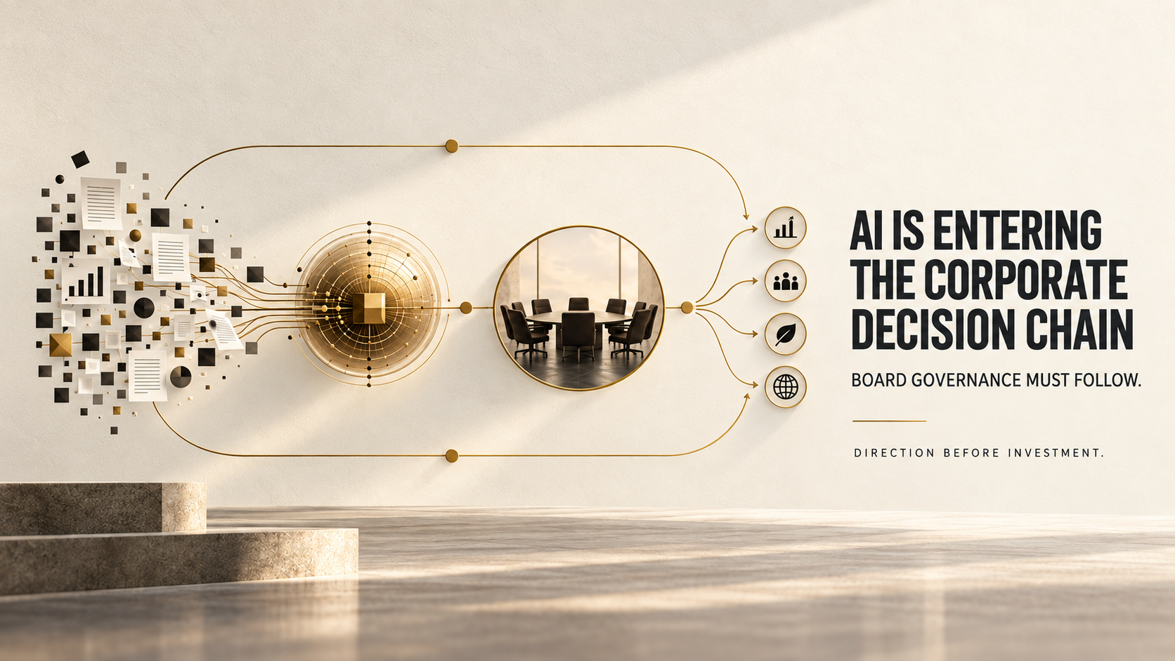 A visual decision chain connecting organisational information, AI and board governance.